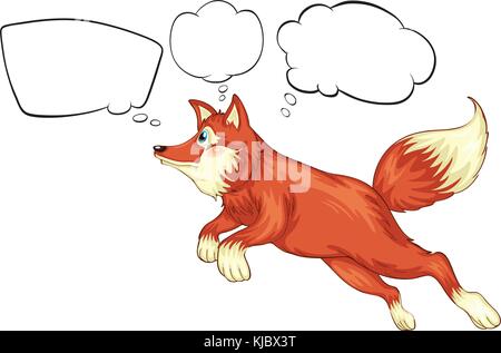 illustration of a fox in a jumping position with empty thoughts on a white background Stock Vector