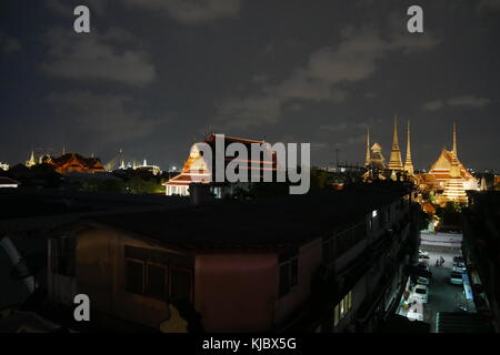 A night view from Wat Pho, the Temple of the Reclining Buddha, and one of the main attractions in Rattanakosin island, Bangkok, Thailand. Stock Photo