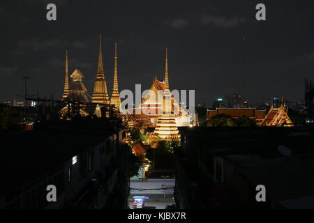A night view from Wat Pho, the Temple of the Reclining Buddha, and one of the main attractions in Rattanakosin island, Bangkok, Thailand. Stock Photo