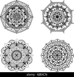 Set of hand drawn mandalas for logos, tattoos, coloring books and patterns (vector illustration) Stock Vector