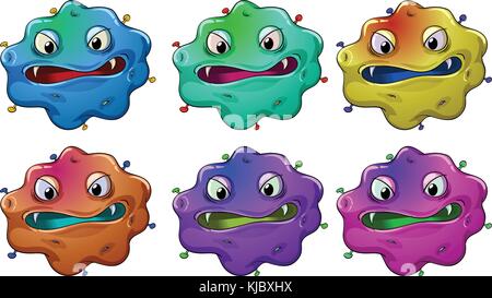 Illustration of the six head of angry monsters on a white background Stock Vector