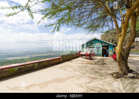 Local roadside restaurant rest stop with viewpoint looking over the Rift Valley, Kenya, East Africa Stock Photo