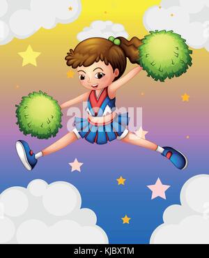 Illustration of a girl with green pompoms Stock Vector