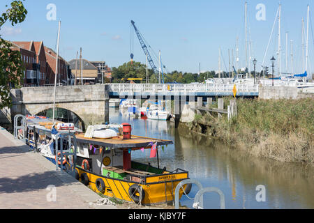 Town Quay and bridge over River Stour, Sandwich, Kent, England, United Kingdom Stock Photo