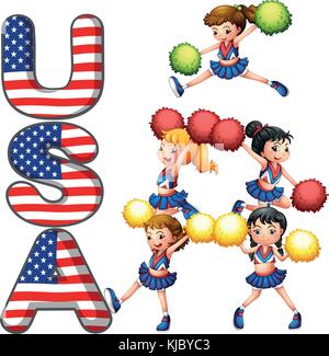 Illustration of the USA cheering squad on a white background Stock Vector