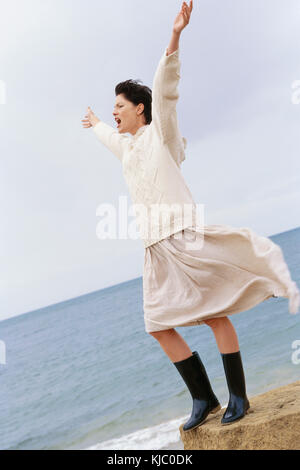 Woman Yelling Outdoors Stock Photo