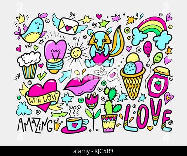 set of cute doodle modern elements Stock Vector