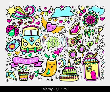bright sketch drawing doodle elements set, lovely collection Stock Vector