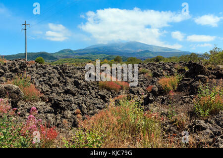 Stony view from foot of summer Etna volcano mountain, Sicily, Italy