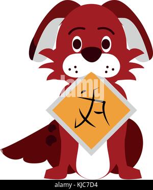 Dog with roadsign cartoon Stock Vector