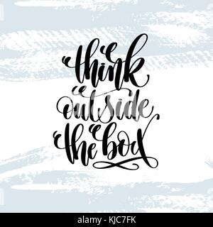 think outside the box - hand lettering inscription on blue brush Stock Vector