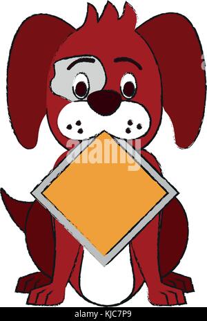 Dog with roadsign cartoon Stock Vector