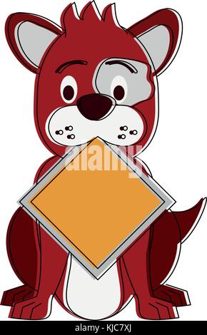 Dog with roadsign cartoon Stock Vector