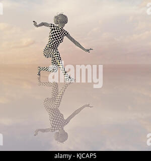 Reflection of checkered woman wearing a virtual reality goggles Stock Photo