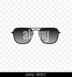 Realistic sunglasses with a translucent black glass on a transparent background. Protection from sun and ultraviolet rays. Fashion accessory vector illustration. Stock Vector