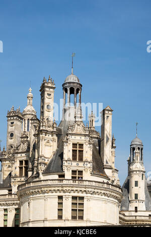 Detail view of the roof and turrets, Château de Chambord, Loir-et-Cher, France, Europe Stock Photo