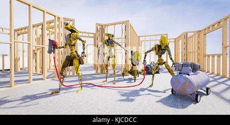 Well bought construction workers building house Stock Photo