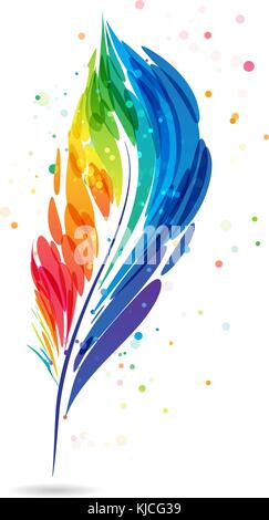 Multicolored feather pen isolated on white background Stock Vector