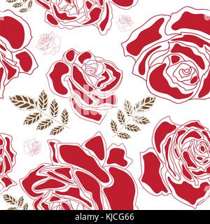 Seamless floral pattern with red roses on white background. Vector ...