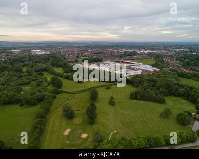 Aerial View Of Leigh Sports Village With Morrisons Supermarket And Holiday Inn Express in Leigh, Greater Manchester, England, UK Stock Photo