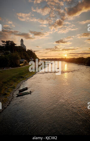 Saint Florent Le Vieil on the Loire River at sunset in France Stock Photo