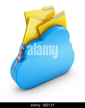 Cloud with a zipper and folders with files. 3D rendering Stock Photo ...