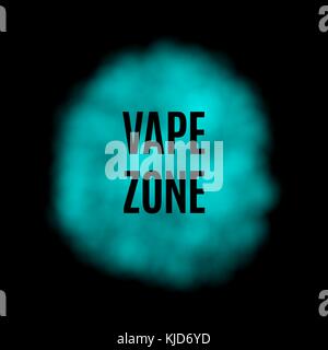 Vector Blue Smoke for Use on Dark Background, has Some Transparency. Color Vapor with Inscription Vape Zone on Black Backdrop Stock Vector