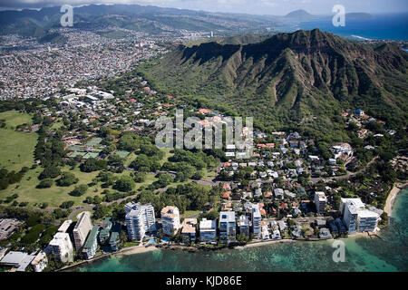 Aerial view of Waikiki Beach and Honolulu, Hawaii, Highsmith Stock Photo