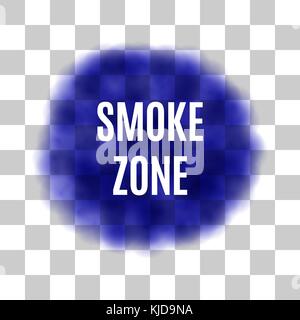 Vector Blue Smoke for Use on Light Background, has Some Transparency. Color Smog with Inscription Smoke Zone on Light Backdrop Stock Vector