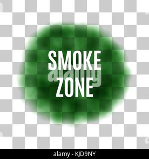 Vector Green Smoke for Use on Light Background, has Some Transparency. Color Smog with Inscription Smoke Zone on Light Backdrop Stock Vector