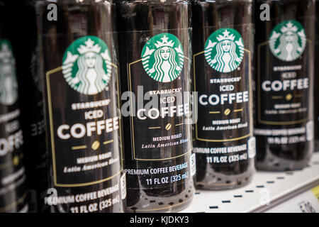 Bottles of Starbucks Iced Coffee are seen a supermarket cooler on Friday, November 17, 2017.  (© Richard B. Levine) Stock Photo