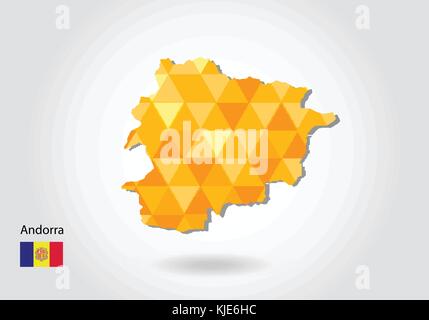 Geometric polygonal style vector map of andorra. Low poly map of andorra. Colorful Polygonal map shape of andorra on white background - vector illustr Stock Vector