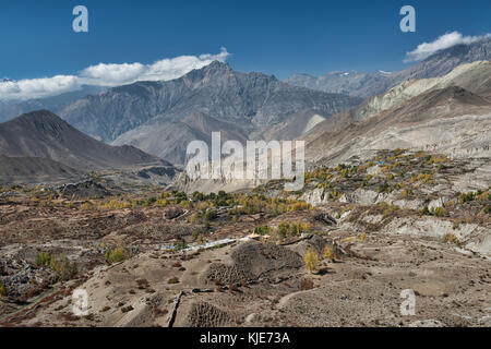 Autumn colours in Upper Mustang, Annapurnas, Nepal Stock Photo