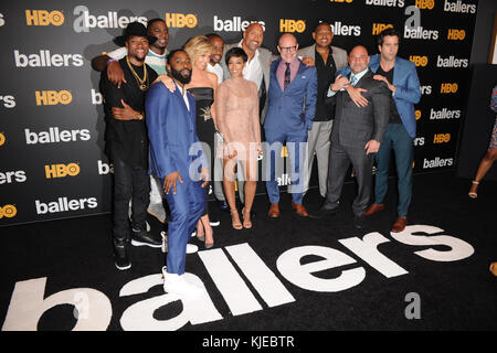 MIAMI BEACH, FL - JULY 14:  Cast attends the HBO Ballers Season 2 Red Carpet Premiere and Reception on July 14, 2016 at New World Symphony in Miami Beach, Florida  People:  Cast Stock Photo