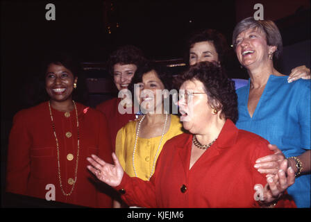 Senator Barbara Mikulski standing with women senatorial candidates (left to right) Carol Moseley Braun, Barbara Boxer, Senator Patty Murray and others at 1992 Democratic National Convention, Madison Square Garden, New 0045 Stock Photo