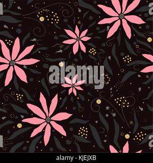 Hand Drawn Seamless Pattern with Pink Flowers. Great for wedding cards, postcards, t-shirts, bridal invitations,, dresses, posters, gift wrapping, wal Stock Vector