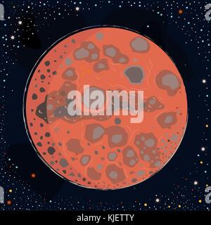 Red Planet Mars on dark background with stars. Vector Illustration Stock Vector