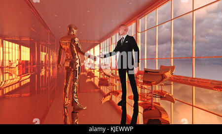 Businessman shaking hands with a robot Stock Photo