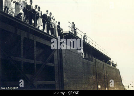 This photograph captures the opening of the Luxor-Aswan rail line in Egypt, a significant event in the development of Egypt's transportation infrastructure, linking two major cities. Stock Photo