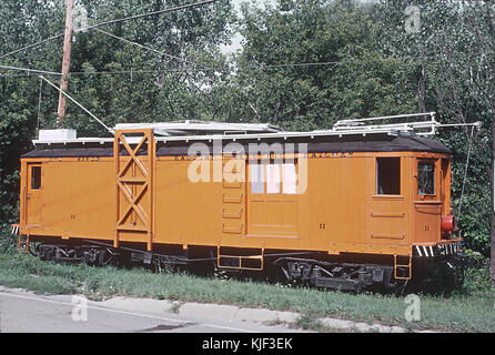 Fox River and Eastern Elecric Railway line car 11 at the Fox River Trolley Museum (when it was brand new and called RELIC), South Elgin, IL in July 1966 (25970131136) Stock Photo