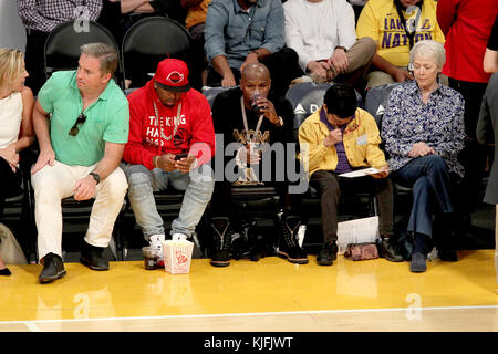 Sunday October 22, 2017;  Celebs out at the Lakers game. The New Orleans Pelicans defeated the Los Angeles Lakers by the final score of 119-112 at Staples Center in Los Angeles, CA.  Featuring: Floyd Mayweather Jr. Where: Pasadena, California, United States When: 23 Oct 2017 Credit: WENN.com Stock Photo