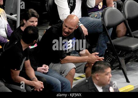 Sunday October 22, 2017;  Celebs out at the Lakers game. The New Orleans Pelicans defeated the Los Angeles Lakers by the final score of 119-112 at Staples Center in Los Angeles, CA.  Featuring: LaVar Ball Where: Pasadena, California, United States When: 23 Oct 2017 Credit: WENN.com Stock Photo