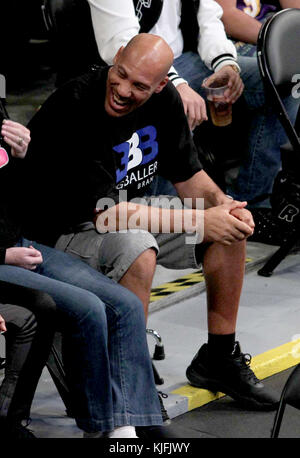 Sunday October 22, 2017;  Celebs out at the Lakers game. The New Orleans Pelicans defeated the Los Angeles Lakers by the final score of 119-112 at Staples Center in Los Angeles, CA.  Featuring: LaVar Ball Where: Pasadena, California, United States When: 23 Oct 2017 Credit: WENN.com Stock Photo