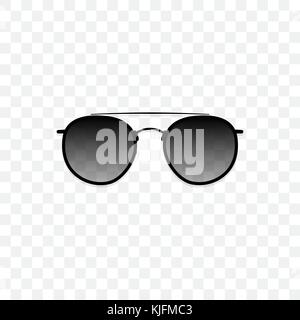 Realistic sunglasses with a translucent black glass on a transparent background. Protection from sun and ultraviolet rays. Fashion accessory vector illustration. Stock Vector