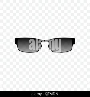 Realistic sunglasses with a translucent black glass on a transparent background. Protection from sun and ultraviolet rays. Fashion accessory vector illustration. Stock Vector