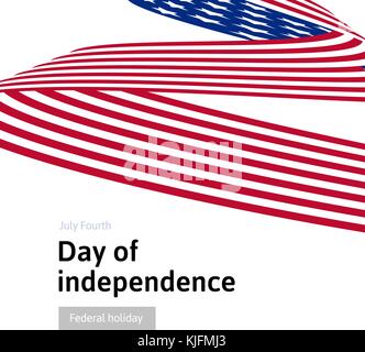 Happy Independence Day. Blue and Red color Curly twisted Flag of USA set. July Fourth United States federal holiday 3d vector illustration Stock Vector