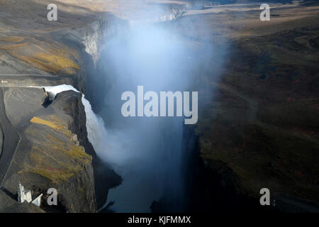 Waterfall flowing into Hafrahvammagljufur canyon from Karahnjukar Hydropower Plant (Kárahnjúkavirkjun), Fljótsdalshérað municipality, East Iceland Stock Photo