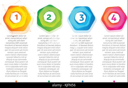 Abstract steps. Colorful hexagon frame with numbers 1,2,3,4. Web infographics elements. Stock Vector