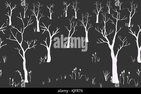 Trees with no leaves. Continuous Pattern.  Vector Illustration Stock Vector