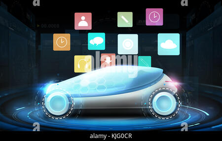 futuristic concept car with virtual menu icons Stock Photo